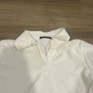 Brandy Melville Cropped White Polo Shirt With Collar